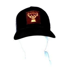 Deer Hunter Cap Mens Brown with Leather Buck Decal Trucker Meshback Snapback Hat